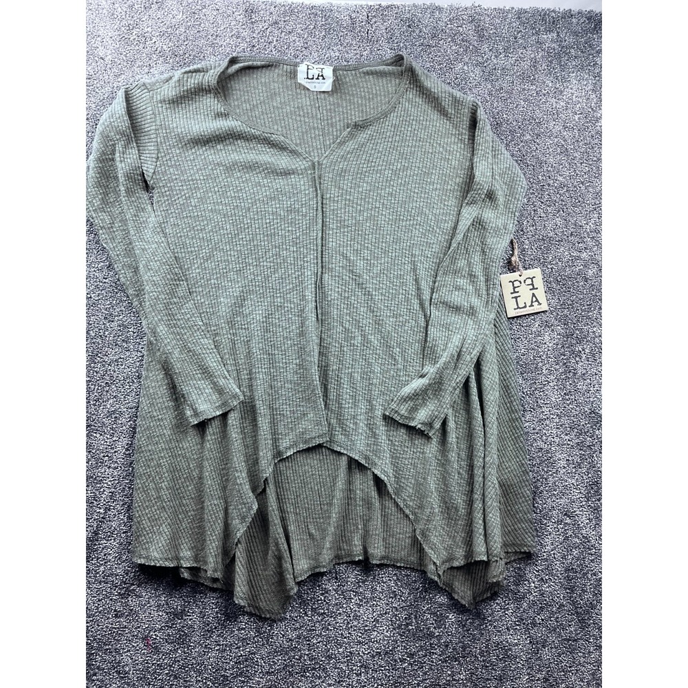 PPLA Clothing Top Womens S Polyester Long‎ Sleeve Boho V Neck Pullover Green NWT